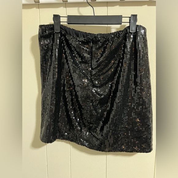Ashley Stewart size 14 1x black sequin stretch mini skirt back zipper - Picture 5 of 5